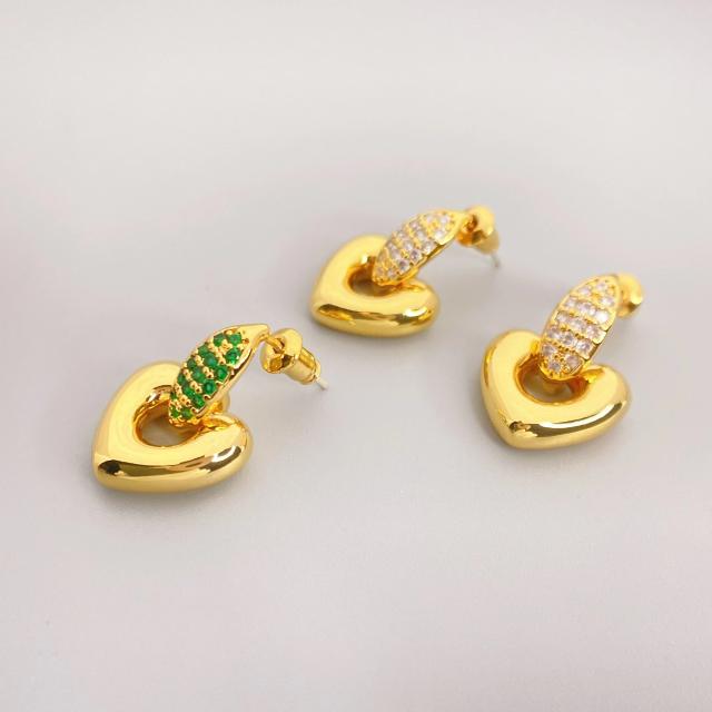 Luxury cubic zircon setting heart earrings