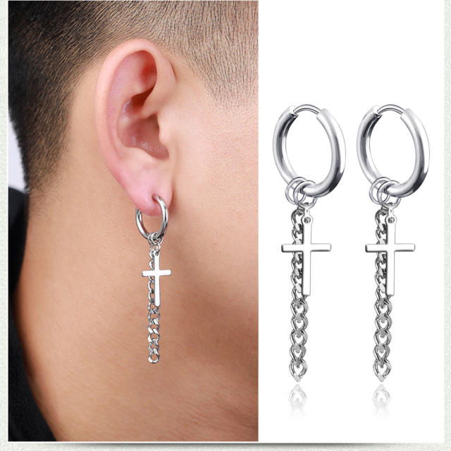 Tassel titanium steel cross earrings