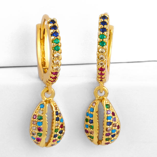 Bohemian trend colorful zircon setting copper huggie earrings