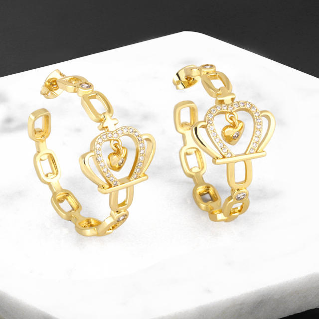 Personality diamond crown chain hoop earrings