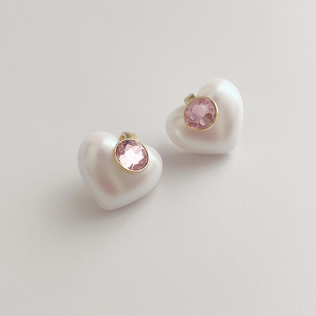 Fashion inlaid zircon Heart pearl earrings