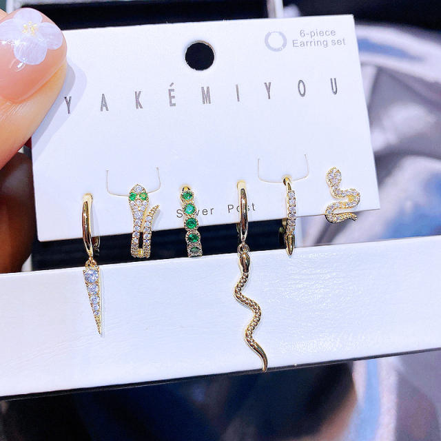 Personality diamond snake huggie earrings set