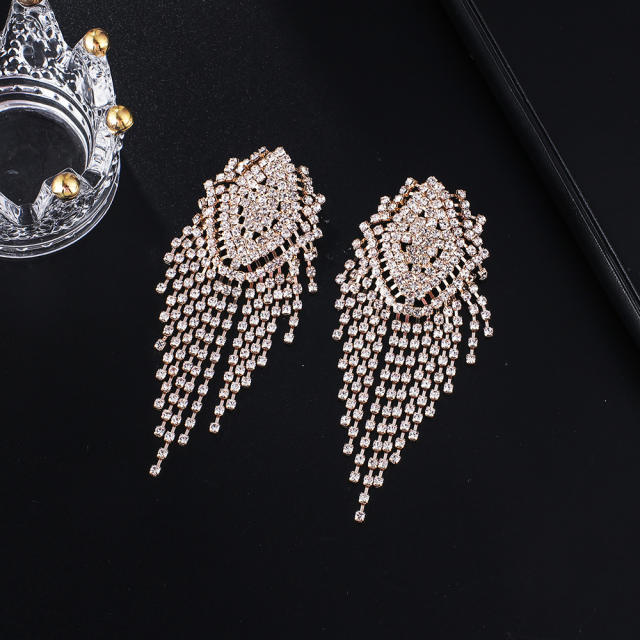 Luxury pave setting rhinestone tassel earrings