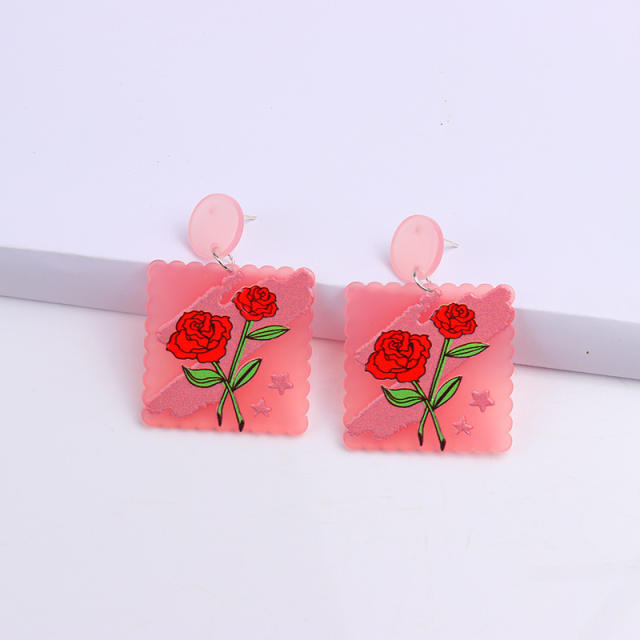 Sweet rabbit flower concise acrylic earrings