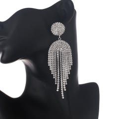 Luxury rhinestone pave setting tassel long earrings