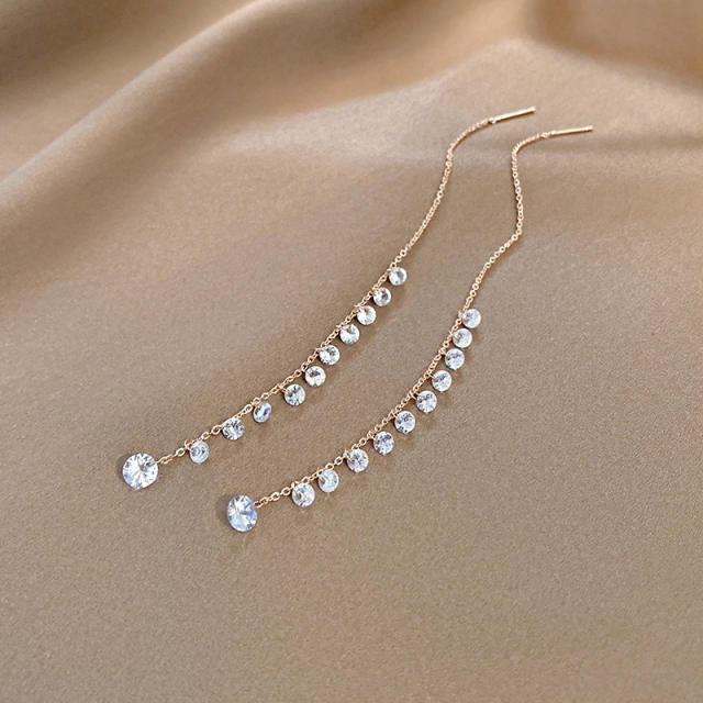 Korean fashion personality pave setting rhinestont chain tassel earrings