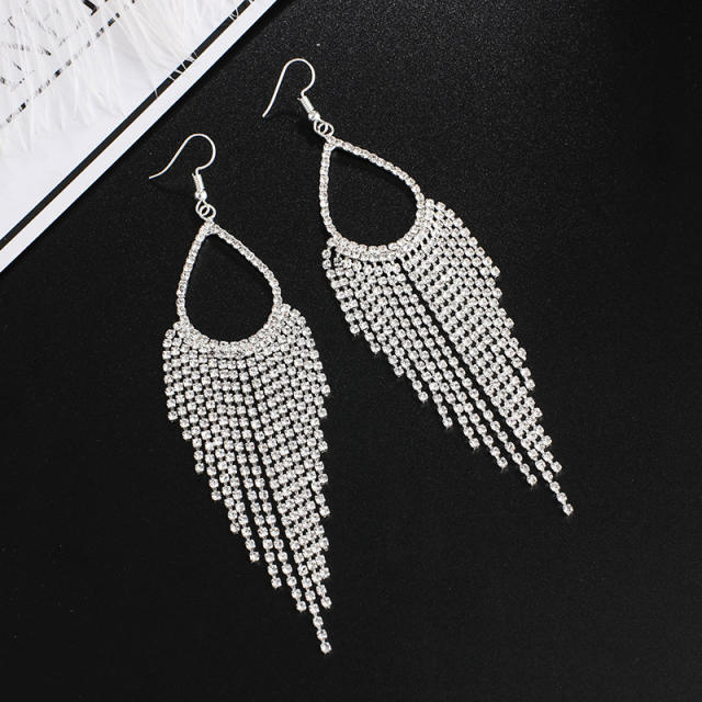 Rhinestone tassel drop shape bridal earrings