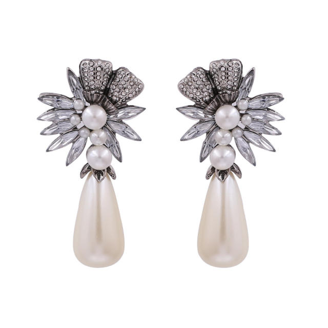Color glass crystal pearl drop women earrings