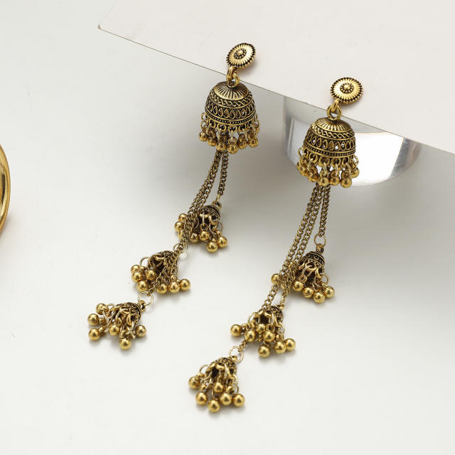 Personality long chain tassel jhumka earrings