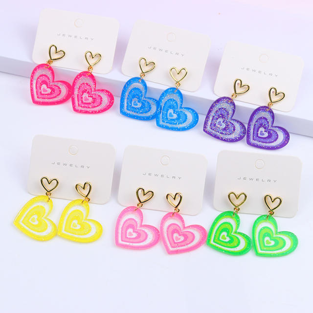 Fresh color heart cute earrings