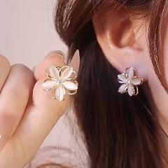 Opal stone flower 925 sterling silver needle rotatable ear studs