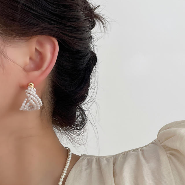 Korean fashion pearl beaded twisted earrings