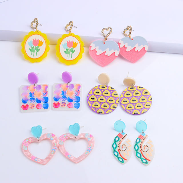 Korean fashion sweet acrylic color earrings