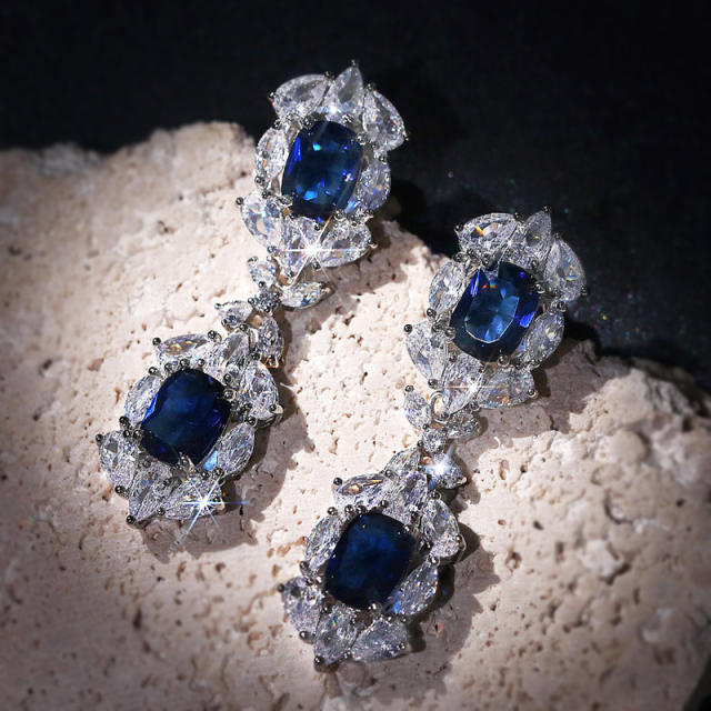 Sapphire cubic zircon delicate drop earrings