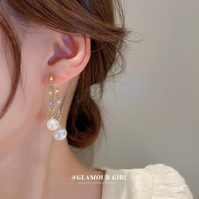 Rhinestone pearl elegant jacket earrings