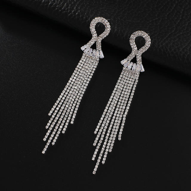 Elegant rhinestone tassel long earrings