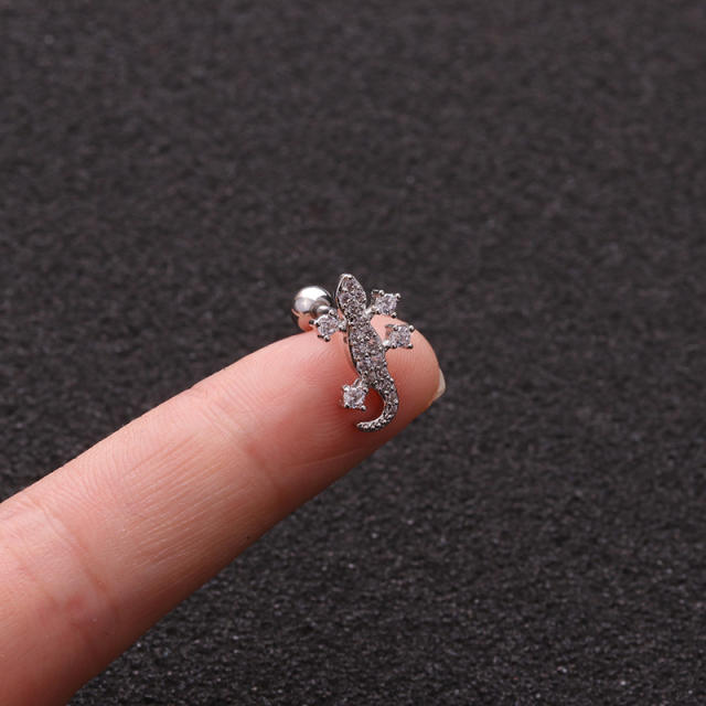 Silver color cubic zircon super cool stainless steel needle helix ear studs