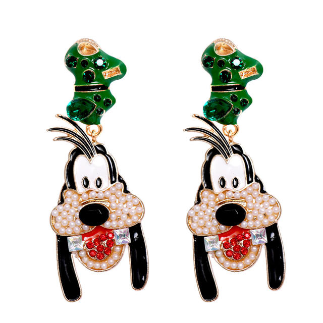 Funny cartoon dog rhinestone setting dangle earrings