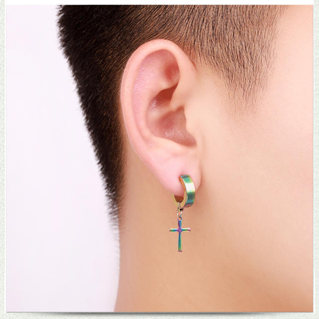 Colorful titanium steel cross earrings