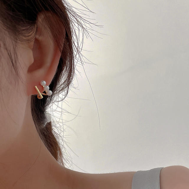 Korean fashion unique pearl two layer women earrings