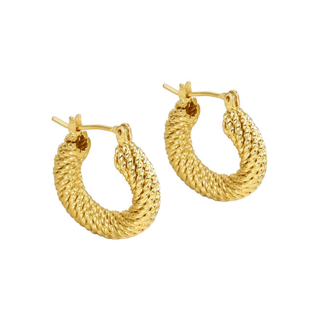 Vintage twisted real gold plated huggie earrings
