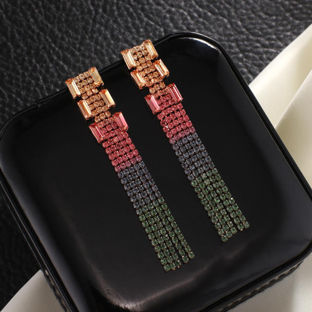 Gradient Color rhinestone zircon tassel earrings