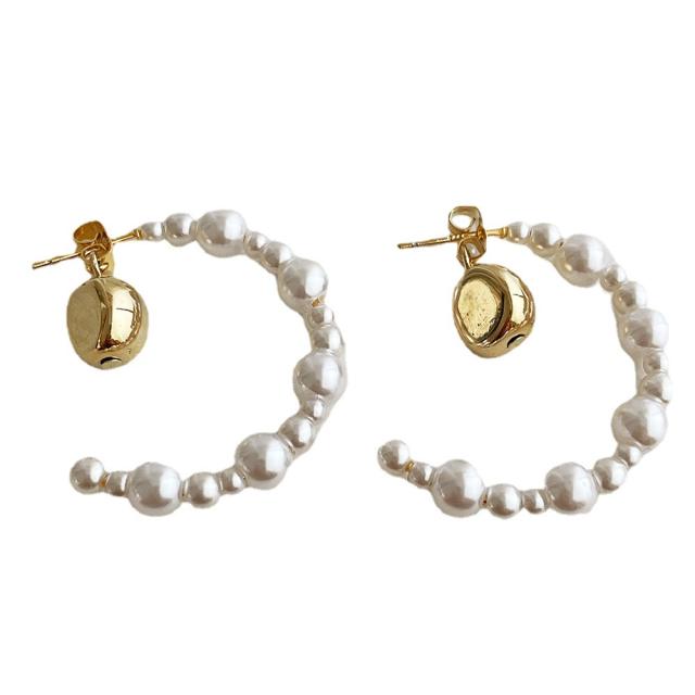 925 needle pearl beaded openning hoop earrings