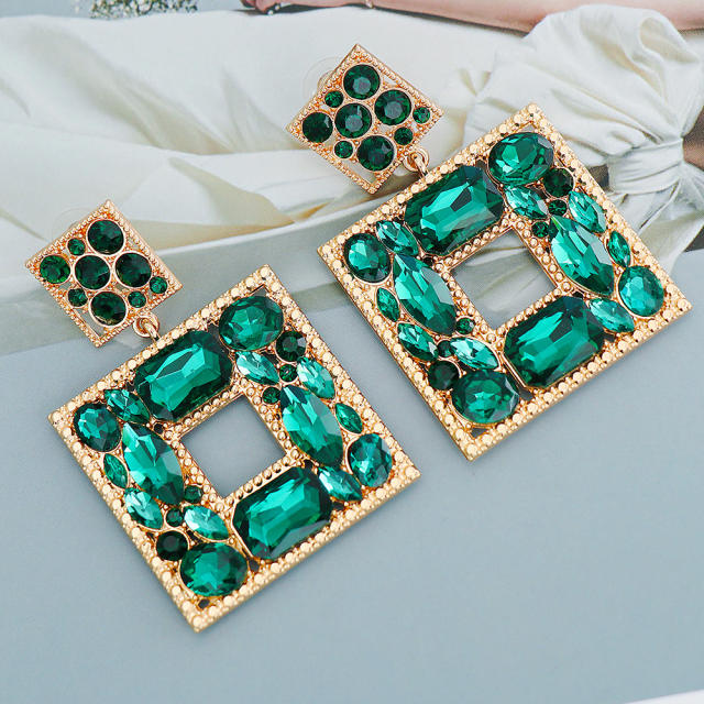 Personality geometric square glass crystal earrings