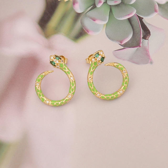 Occident fashion enamel snake ring shape ear studs