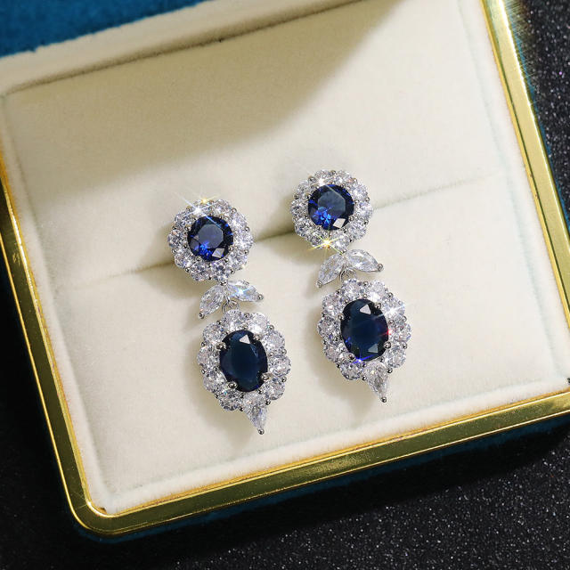 Luxury sapphire blue zircon women earrings