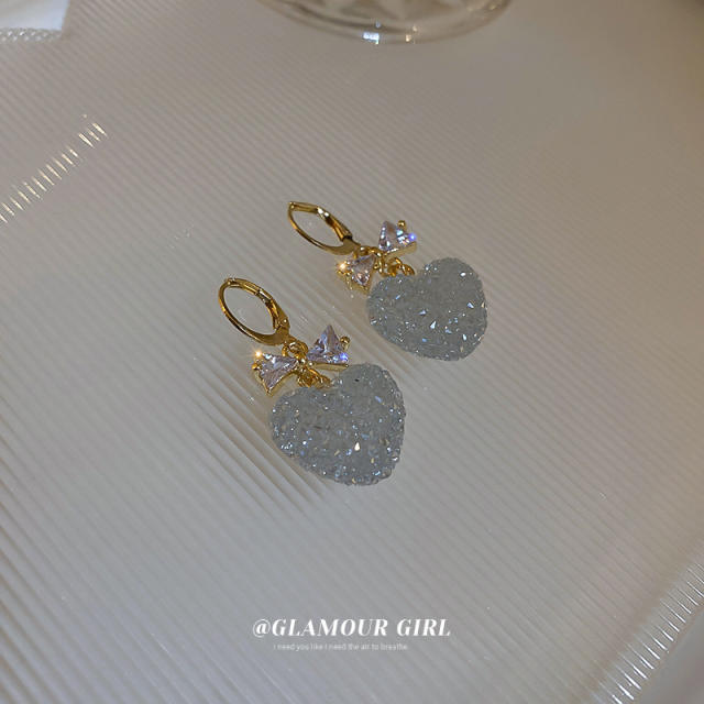 Sweet cubic zircon heart huggie earrings