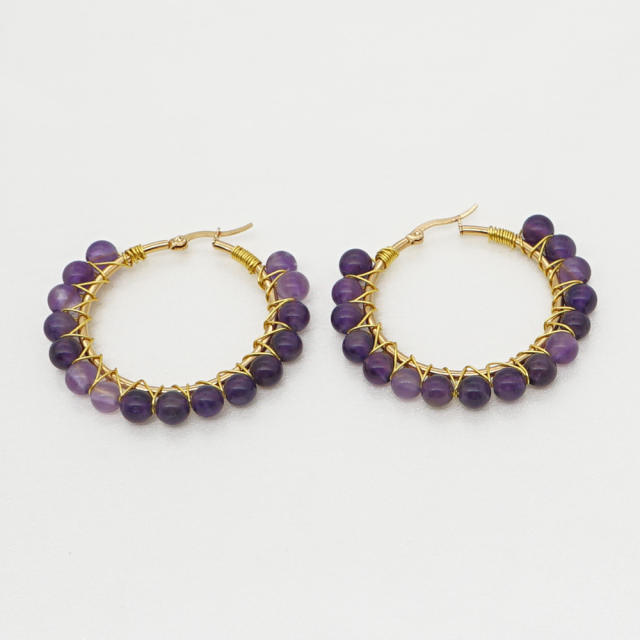 6mm amethyst agate natural stone hoop earrings