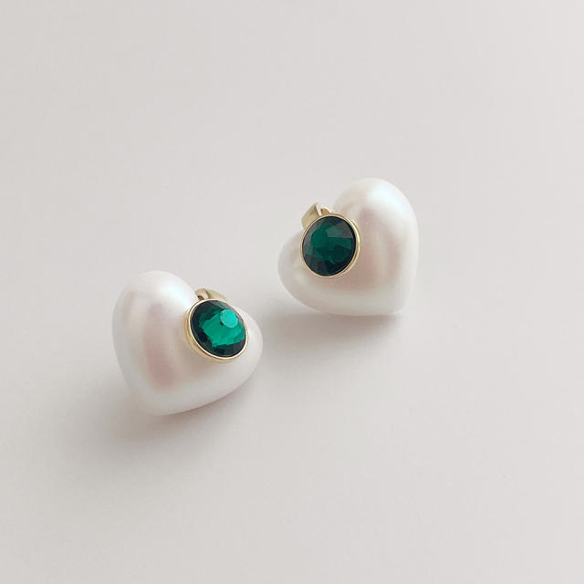 Fashion inlaid zircon Heart pearl earrings