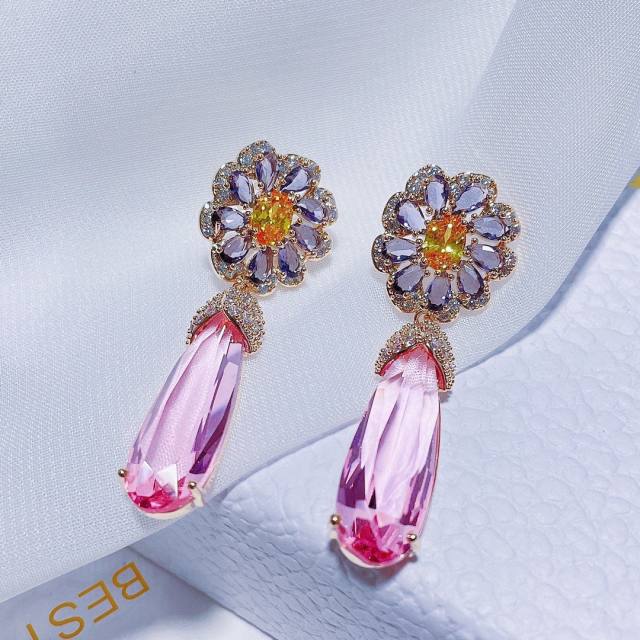 Luxury color cubic zircon drop earrings for women