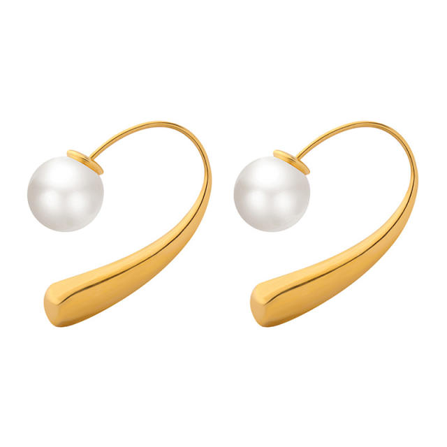 18KG stainless steel pearl geometric earrings