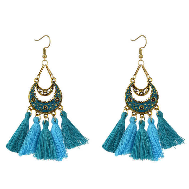 Vintage enamel moon shape tassel earrings