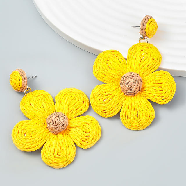 Summer straw flower earrings
