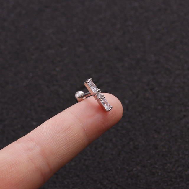 Personality cubic zircon stainless steel needle helix ear studs