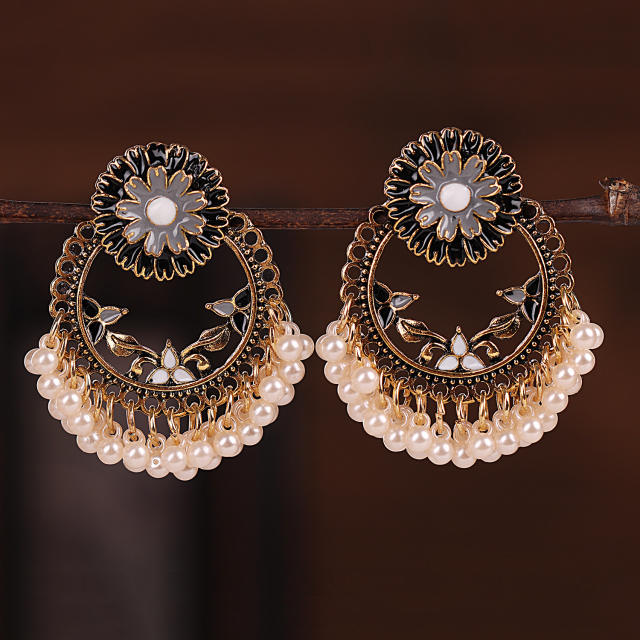 Enamel flower boho jhumka earrings