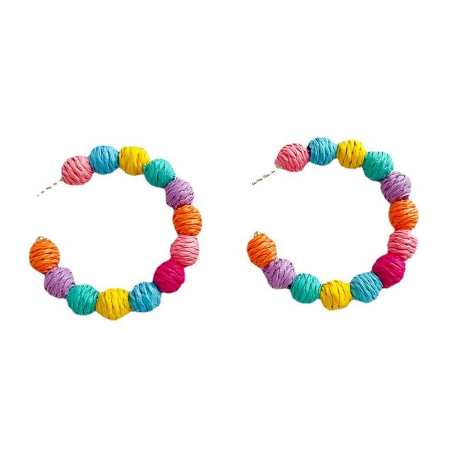Bohemian hand-woven colored raffia earrings
