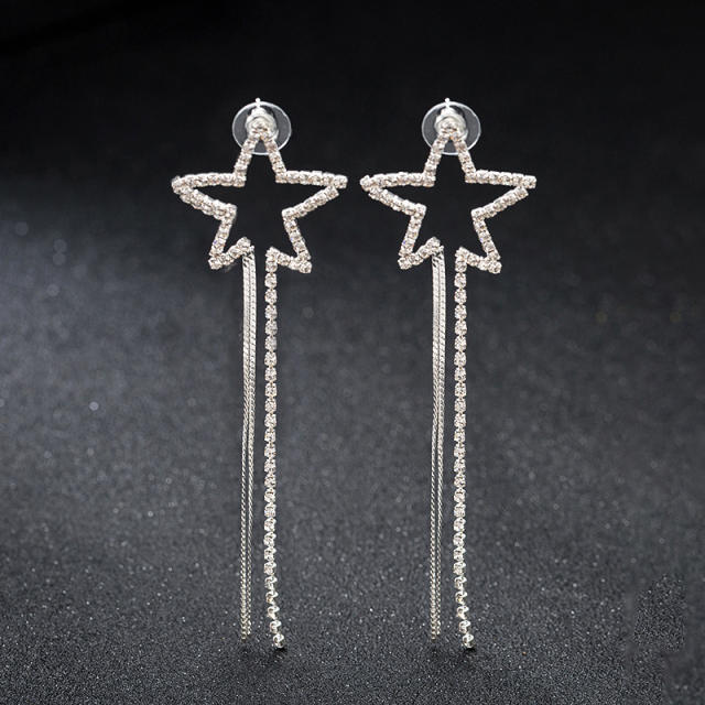 Delicate rhinestone star long earrings