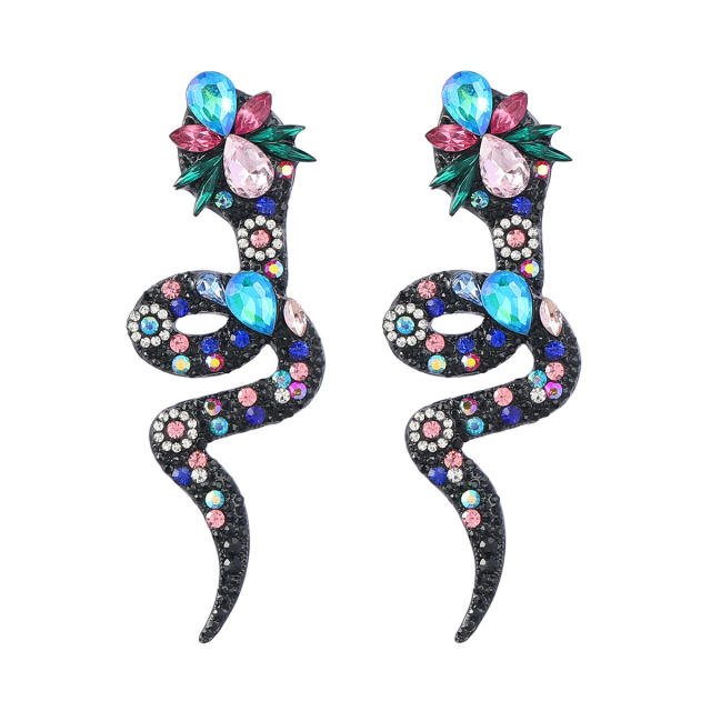 Color glass crystal statement snake ear studs