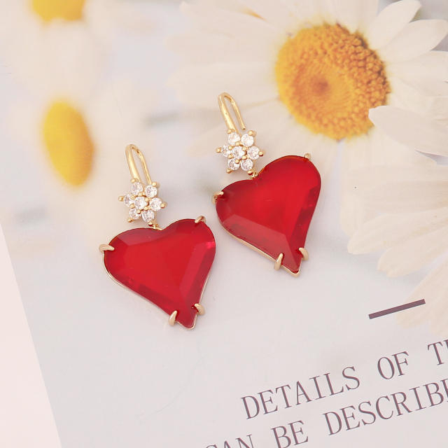 Color cubic zircon heart earrings