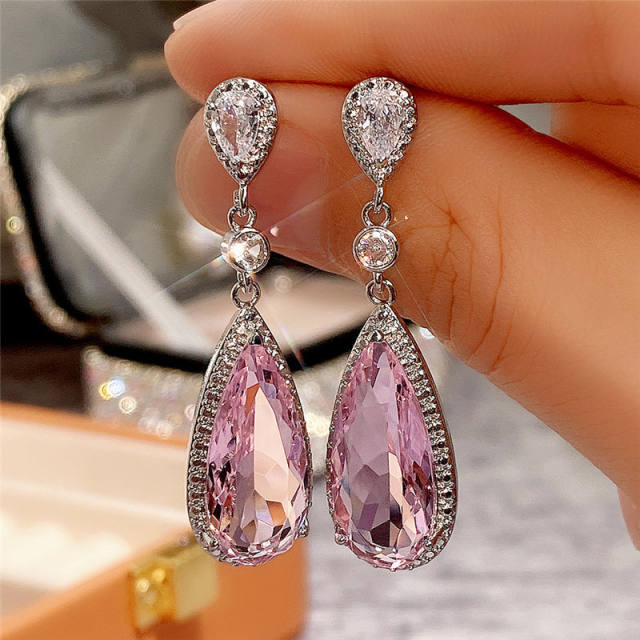 Pink dropped CZ elegant dangle earrings