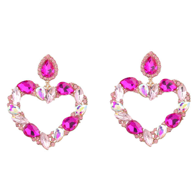 Luxury colored glass crystal statement heart earrings