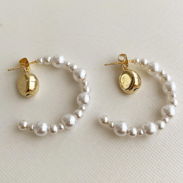 925 needle pearl beaded openning hoop earrings