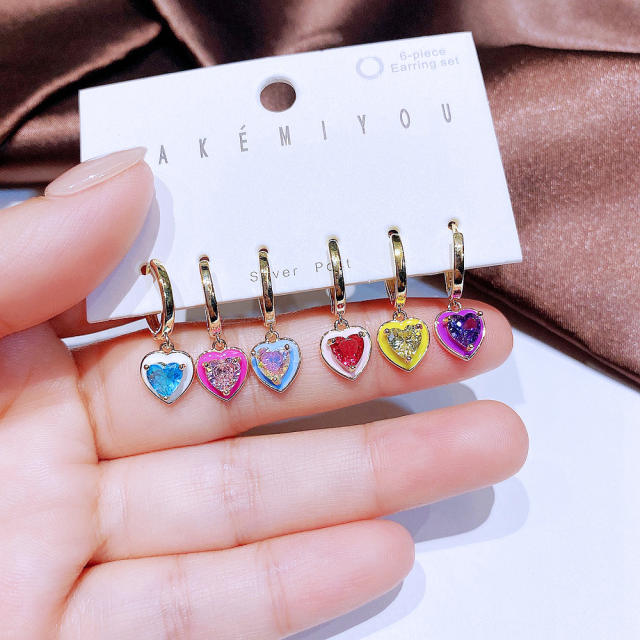 6pcs set real gold plated heart huggie earrings set