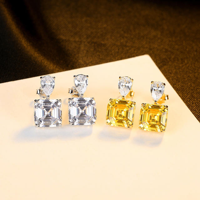 S925 sterling silver luxury Topaz square earrings