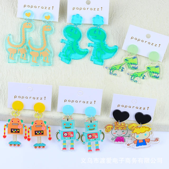 Cartoon dinosaur robot boy girl earrings