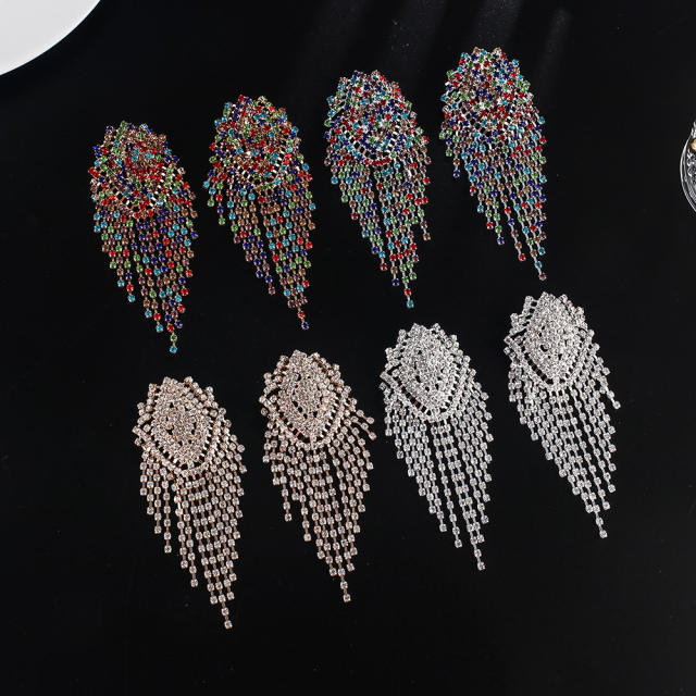 Luxury pave setting rhinestone tassel earrings